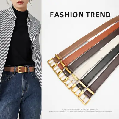 Women's Genuine Leather Belt焦褐色 Pin Buckle