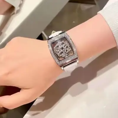 Women's Luxury Diamond Watch White Leather Band