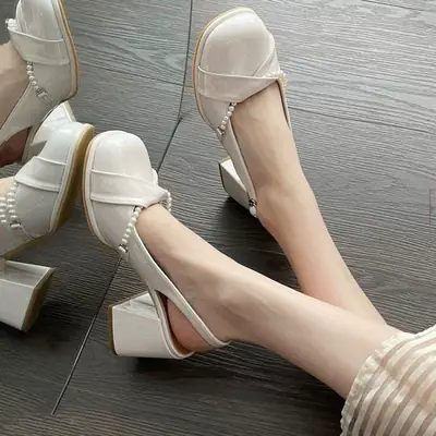 Women Patent Leather Heel Sandals White