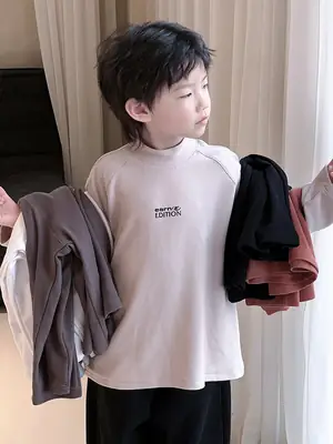 Boys Fleece Lined Long Sleeve T-Shirt Black 2025 Winter