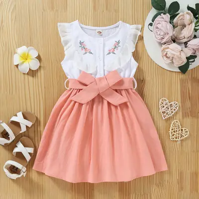 Girls Pure Cotton Embroidered Dress Set White