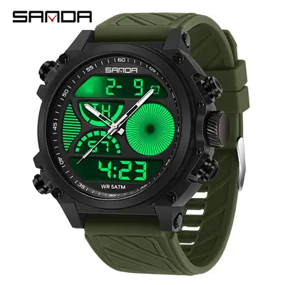 SANDA Men's Green Digital Watch Waterproof Outdoor Sports