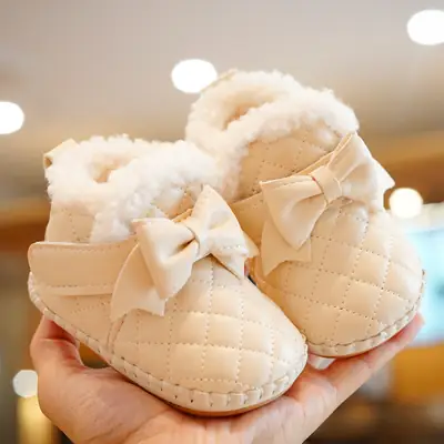 Baby Shoes Soft Sole Non-slip Winter fleece-lined Thickened Beginner Baby Girl Shoes 0-1 Year Old Toddler Shoes Princess