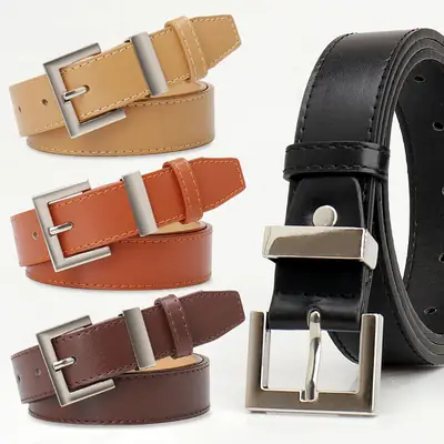 Square Buckle Women's Belt Black Brown Tan Leather