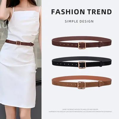 Women's Korean Style Anti-Velvet Belt White Brown