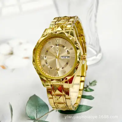 Men & Women Quartz Watch Blue Dial Gold Bracelet