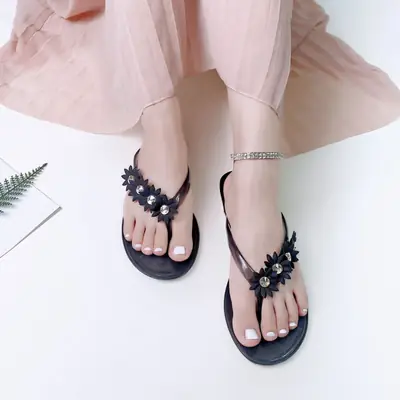 Women's Pink Floral Jelly Flip Flops Beach Sandals