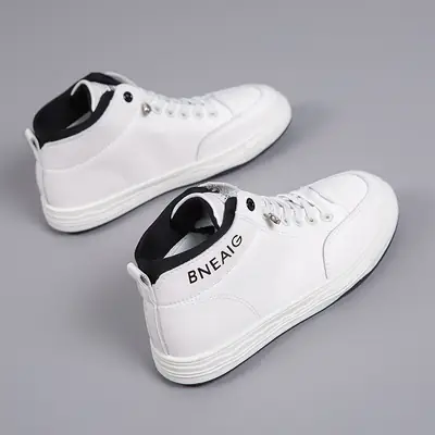 Women White High-Top Board Shoes with Green Accents