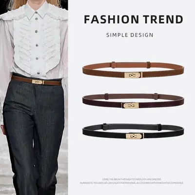 Women's Frosted Leather Belt with Gold Buckle