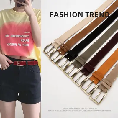 Women's Matte Leather Belt with Pin Buckle
