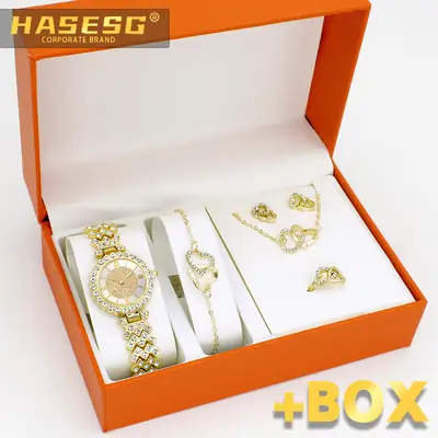 Rose Gold Crystal Watch & Bracelet Set for Women