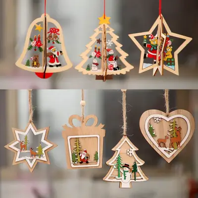 Wooden Laser Christmas Tree Pendant 5-Point Star Gift
