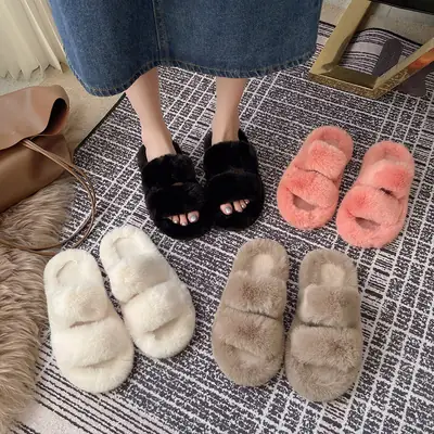Thick-soled height-increasing fluffy slippers for women's outerwear ins home home explosion non-slip all-match autumn and winter cotton slippers