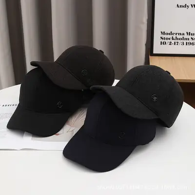 Men's Black Baseball Cap Winter Warm Ear Protection