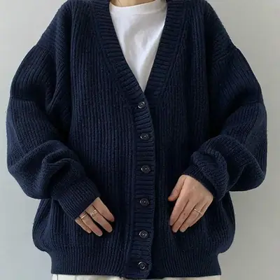 2024 Vintage Dark Blue Knitted Cardigan for Women
