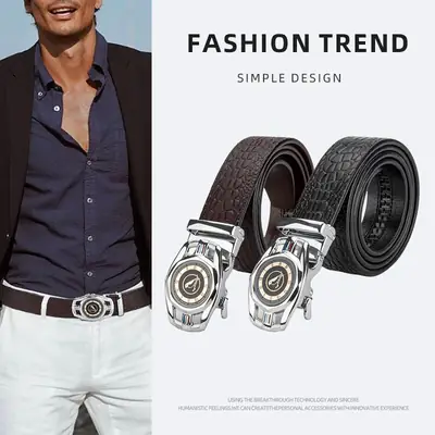 New Men's Automatic Buckle Leather Belt Brown Croc