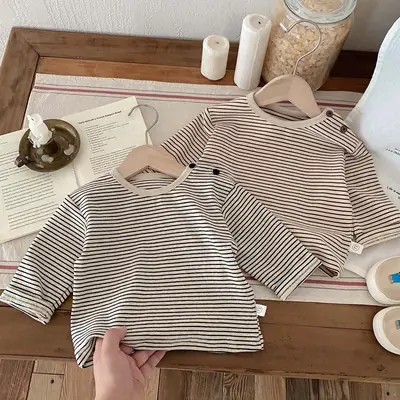 Korean Striped Long Sleeve Tops for Boys Girls