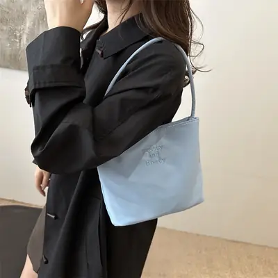 Light Blue Nylon Shoulder Bag for Women 2024