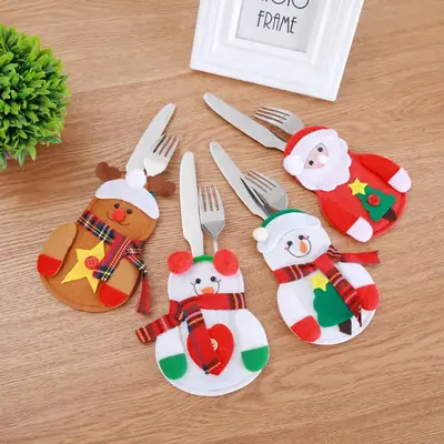 Christmas Knife and Fork Set with Santa Cutout