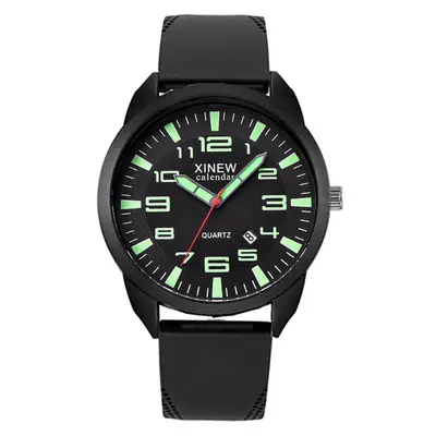 Men's Black Quartz Silicone Watch with Green Dial