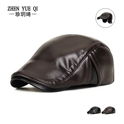 Winter PU Ear Cap for Men Warm Brown