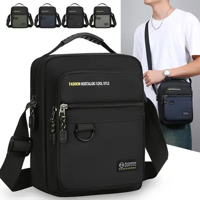 Men's Waterproof Crossbody Bag Black Large Capacity