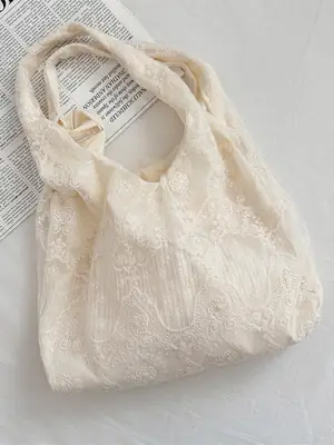 Korean Lace Shoulder Bag for Women Cream