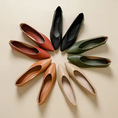 Women's Chunky Heel Brown Leather Flat Shoes