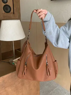 Black Leather Bucket Bag for Women 2026
