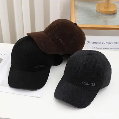 Men Winter Black Velvet Baseball Cap Warm Outdoor