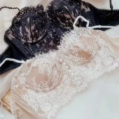 Women's Thin Sling Bra with Lace & Pearl Details