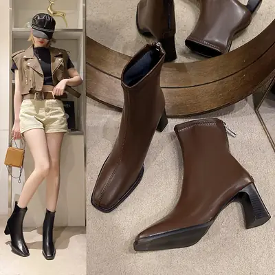 French British Style Black Heel Boots for Women