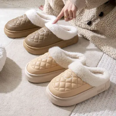 Waterproof Cotton Slippers Women's Winter 2024 New Indoor Home Non-slip Household Couple Warm Thick-soled Cotton Slippers for Men