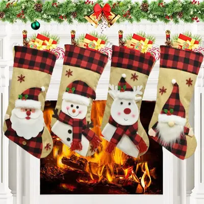 2023 New Christmas Socks 3D Cartoon Velvet Linen