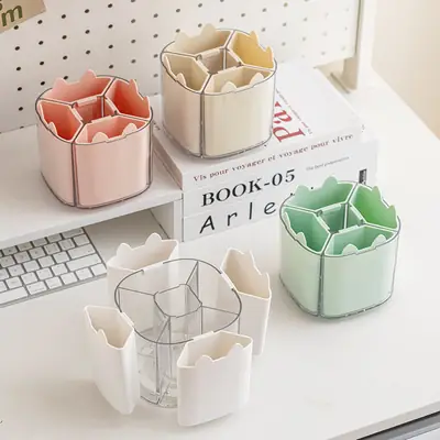 Rotating Makeup Brush Holder with Cat Design