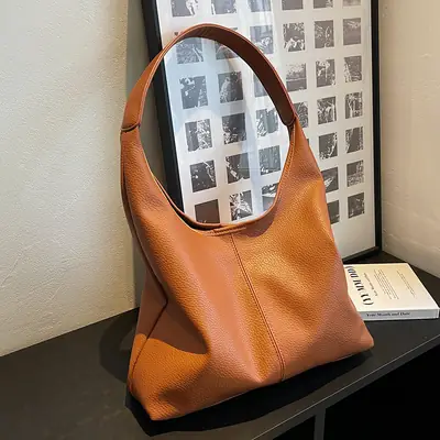 Brown Large Capacity Leather Shoulder Bag for Women