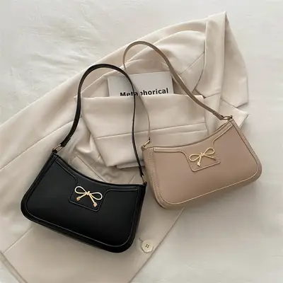 Black Bow Underarm Bag for Women Spring Summer