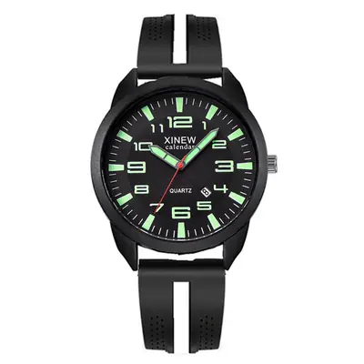 Men's Black Red Quartz Watch with Green Dial