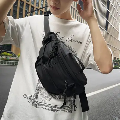 Men's Black Crossbody Bag with Tassel Decor
