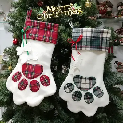 Christmas Socks Gift Bag with Dog Paw Design