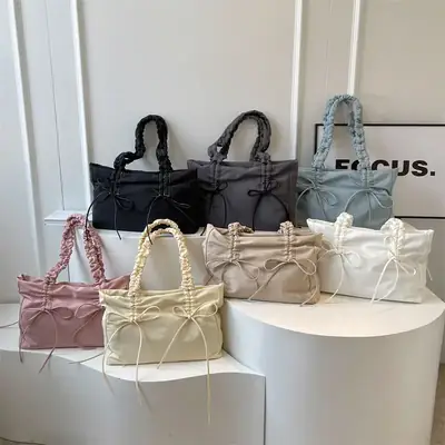 Women's Korean Style Pleated Shoulder Bag Grey 2024