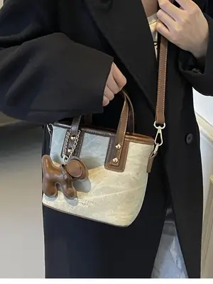Cross-Border Women's Bucket Bag 2026 Grey Black Gold Chain