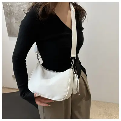 Black Nylon Underarm Bag for Women 2024