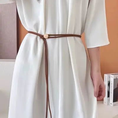 Women's White Leather Belted Summer Shirt Belt