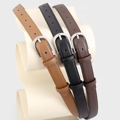 2024 Genuine Leather Women's Belt Silver Buckle