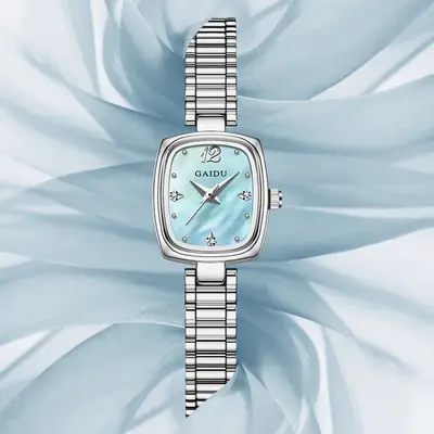 Women's Square Watch with Pearl Dial & Steel Band