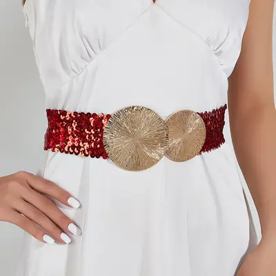 Silver Leopard Print Elastic Belt for Women