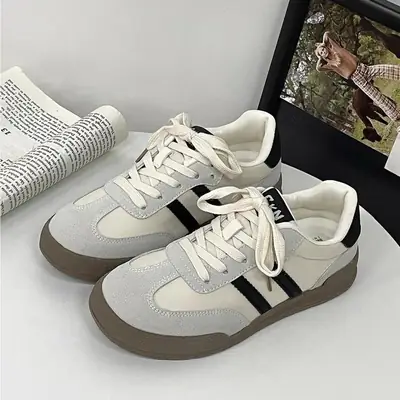 Beige Korean Style Women's Soft Sole Sports Sneakers