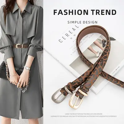 Leopard Leather Belt with Alloy Pin Button