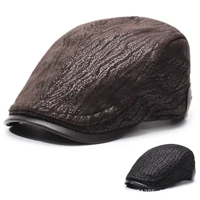 2025 New Retro Forward Cap Peaked Cap Leather Autumn Winter British Middle-Aged Elderly Men's Hats